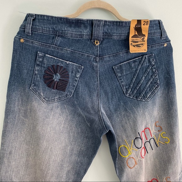 NWT Ankle Jeans with Embroidery and Graffiti Decorations Medium Wash by AKDMKS - Picture 8 of 9